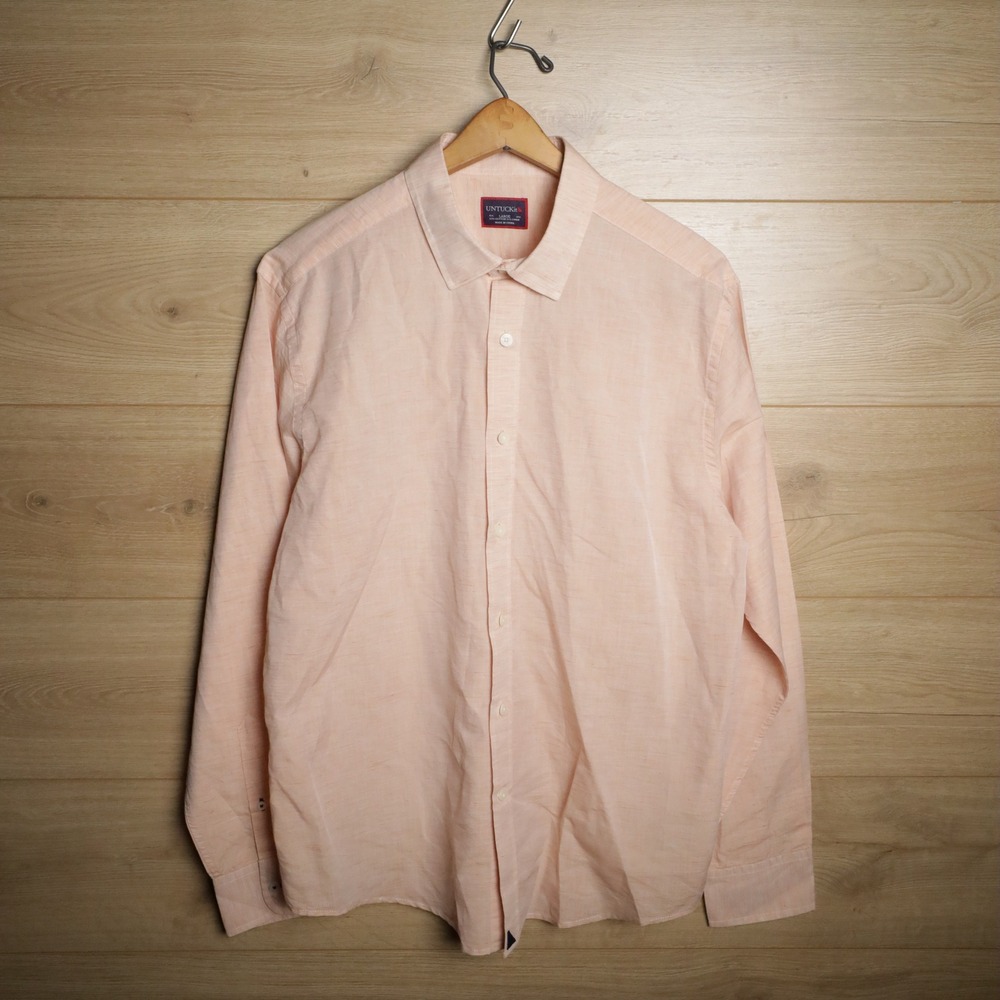 UNTUCKit Mens Large Peach Linen Blend Long‎ Sleeve Button Down Shirt